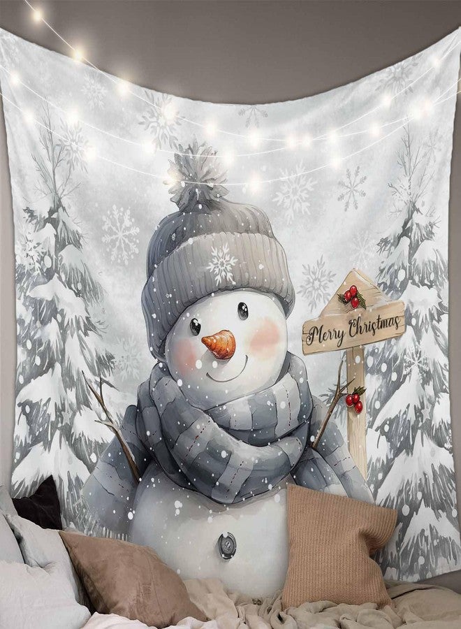 LooPoP Christmas Tapestry Wall Hanging Christmas Snowman Tapestries Aesthetic Snowflake Snowy Scenery Tapestry for Bedroom Living Room College Dorm Xmas Art Wall Decor Decorative Backdrop 50x60 Inch - Image 1